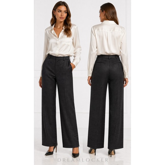 Armani Collezioni Pants - Armani Collezioni‎ Pants Womens 8 Black Gray Shimmer Houndstooth Wide Leg Italy